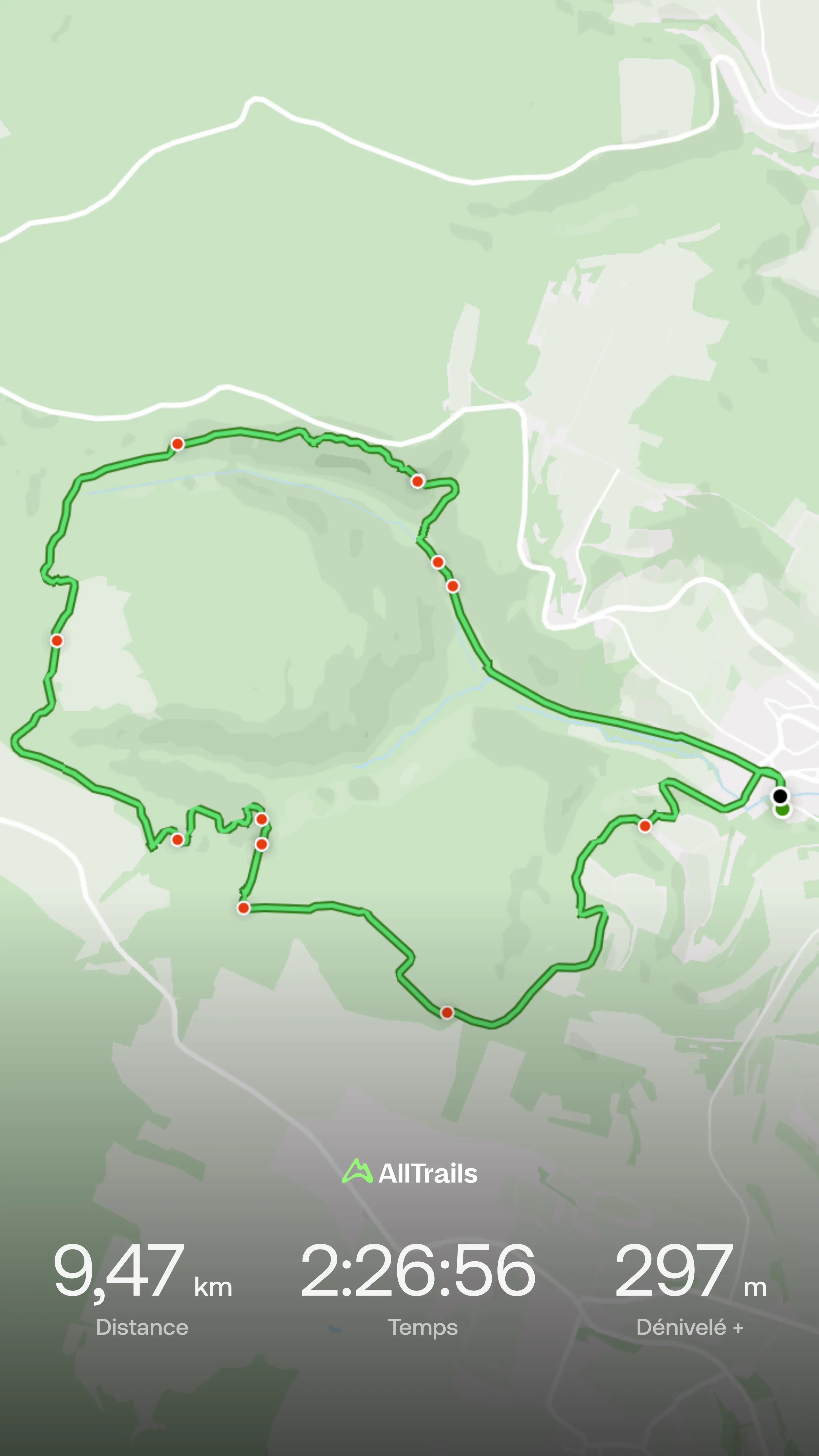 Le tracé de la boucle — 9,47 km, 297 m de dénivelé positif