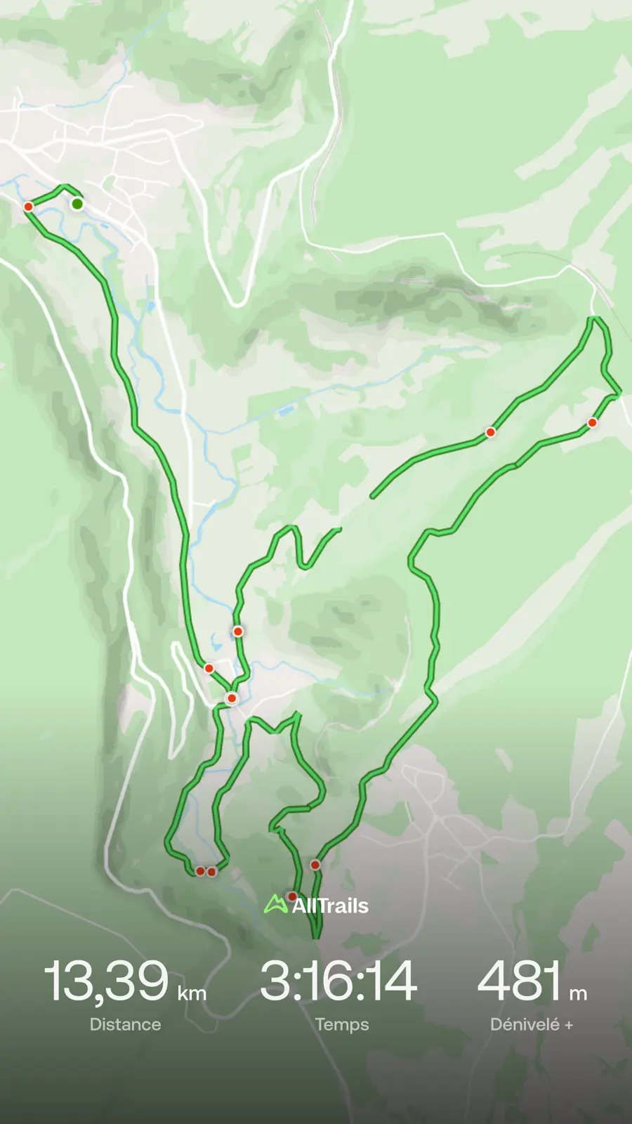 Le tracé de la boucle — 13,4 km, 481 m de dénivelé positif